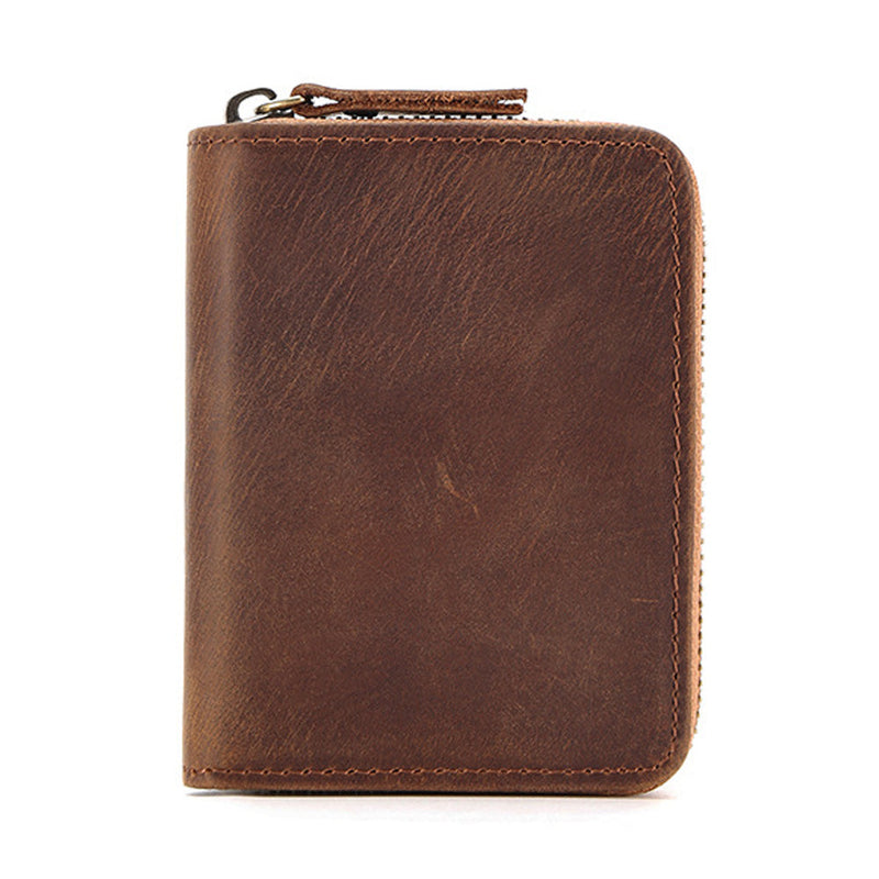 Genuine Leather Large Capacity RFID Anti-magnetic Money Clip Organ Wallets (Brown)